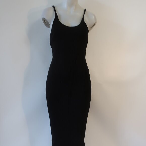 Womens The Range Black Braided Straps Scoop Neck Ribbed Jersey Midi Tank Dress S - Picture 5 of 15